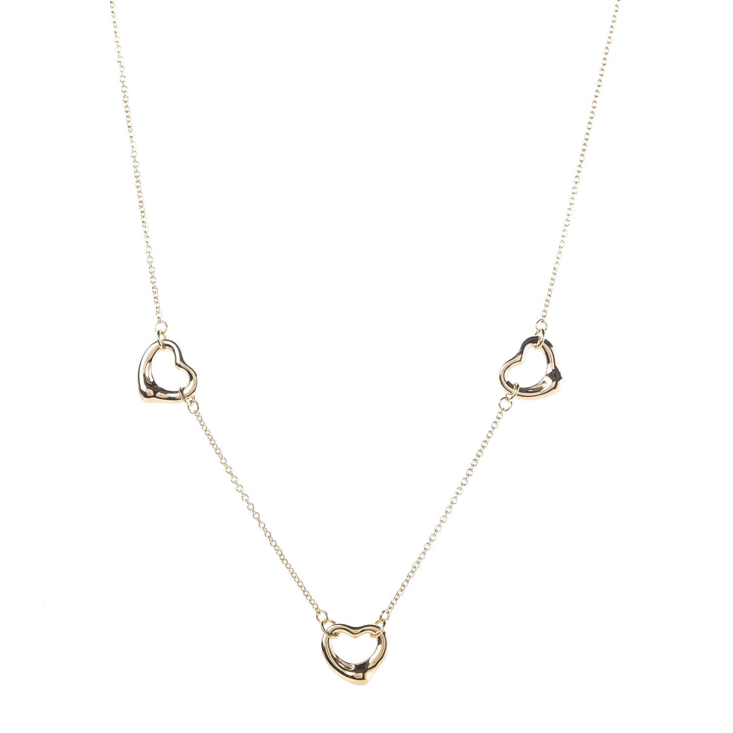 18K Yellow Gold Elsa Peretti 3 Open Heart Station Necklace