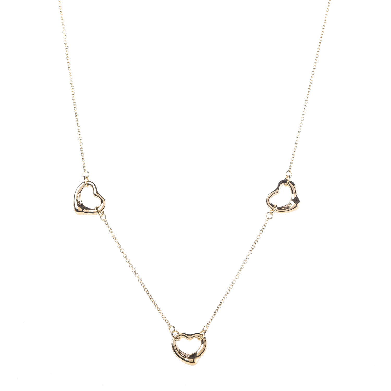 Tiffany 18K Yellow Gold Elsa Peretti 3 Open Heart Station Necklace 1 of 8