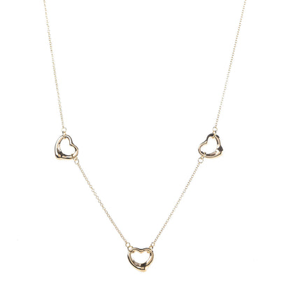 Tiffany 18K Yellow Gold Elsa Peretti 3 Open Heart Station Necklace 1 of 8