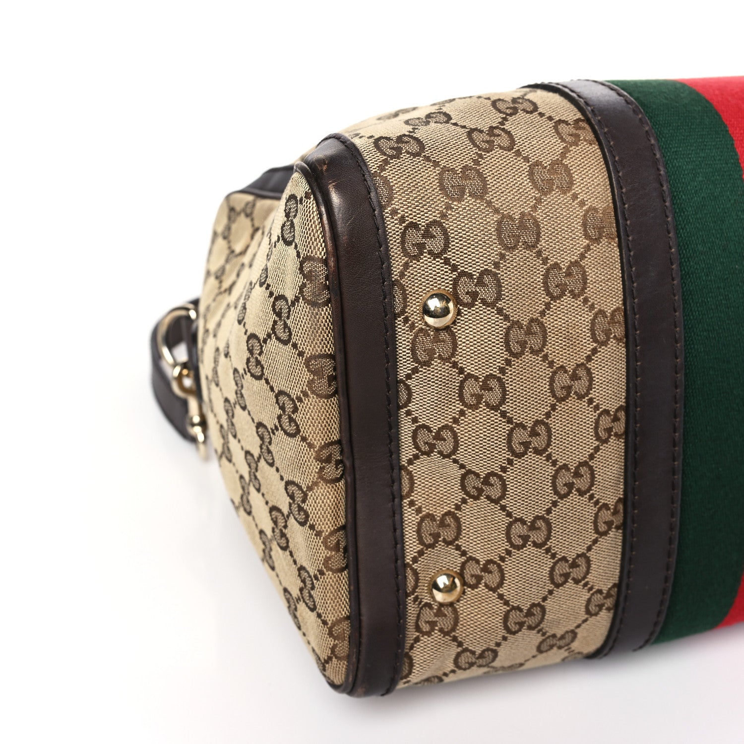 Gucci Monogram Selleria Calfskin Vintage Web Medium Boston Beige Ebony Cocoa 8 of 9
