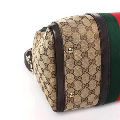 Gucci Monogram Selleria Calfskin Vintage Web Medium Boston Beige Ebony Cocoa 8 of 9