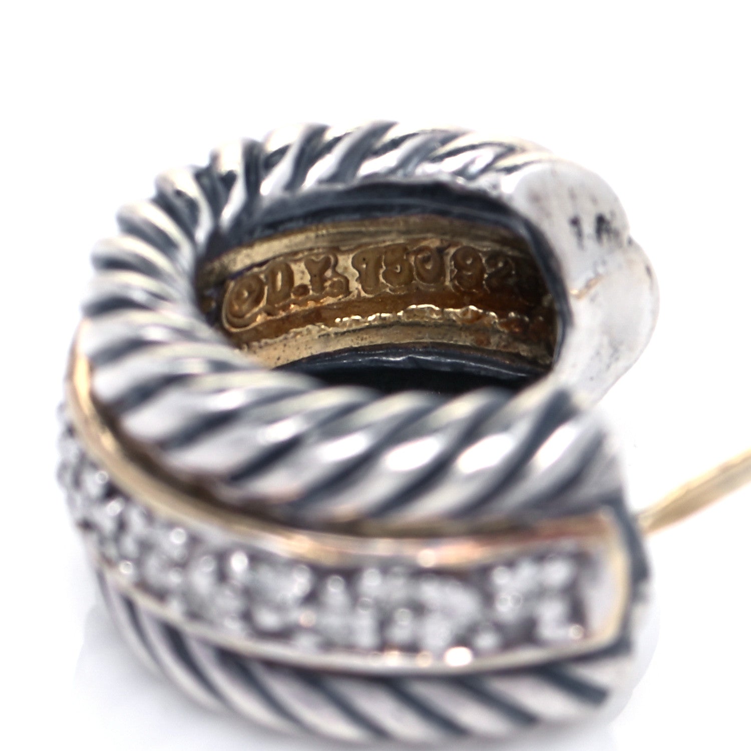 David Yurman Sterling Silver 18K Yellow Gold Diamond Huggie Hoop Earrings 4 of 4