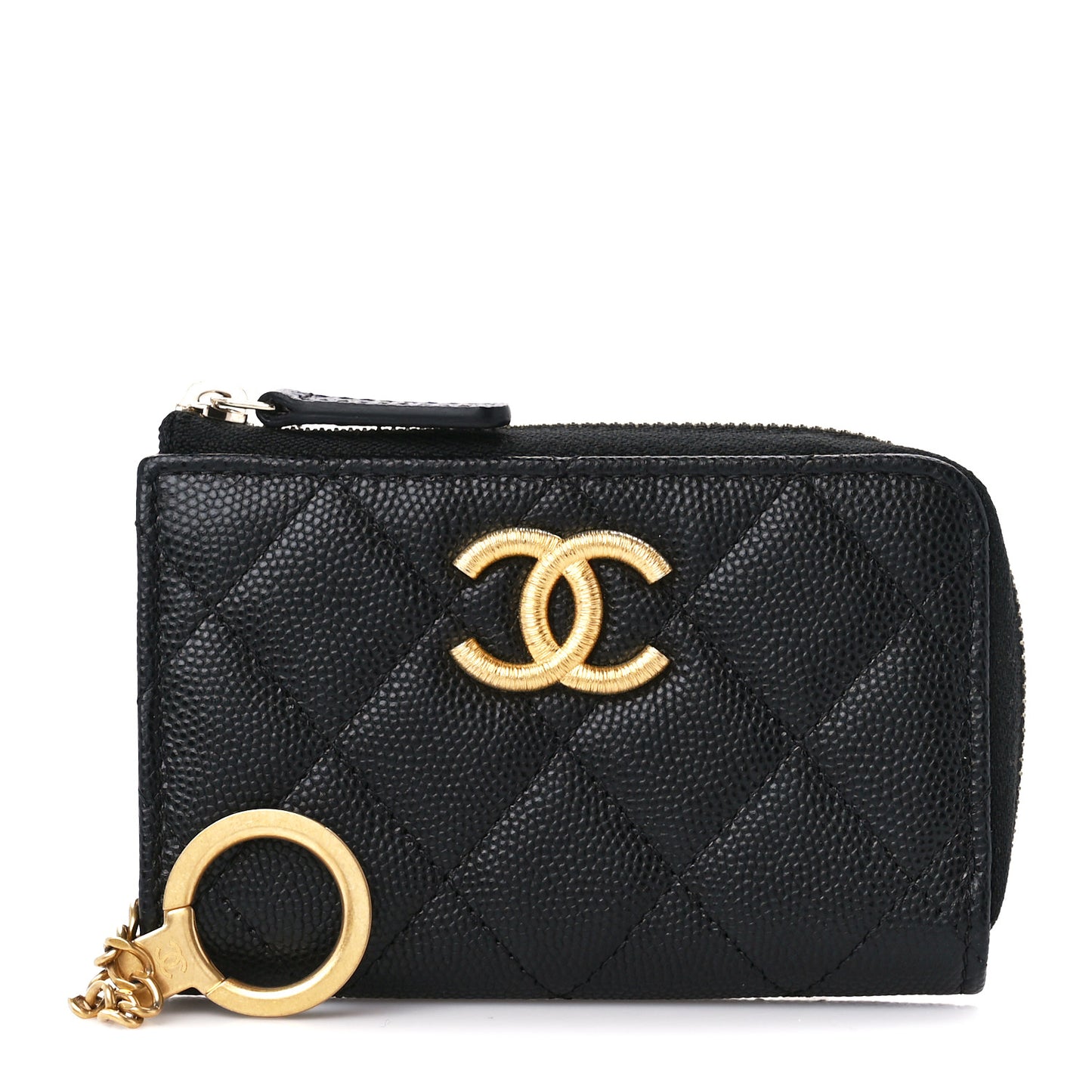 Caviar Quilted Zipped Key Holder Case Black