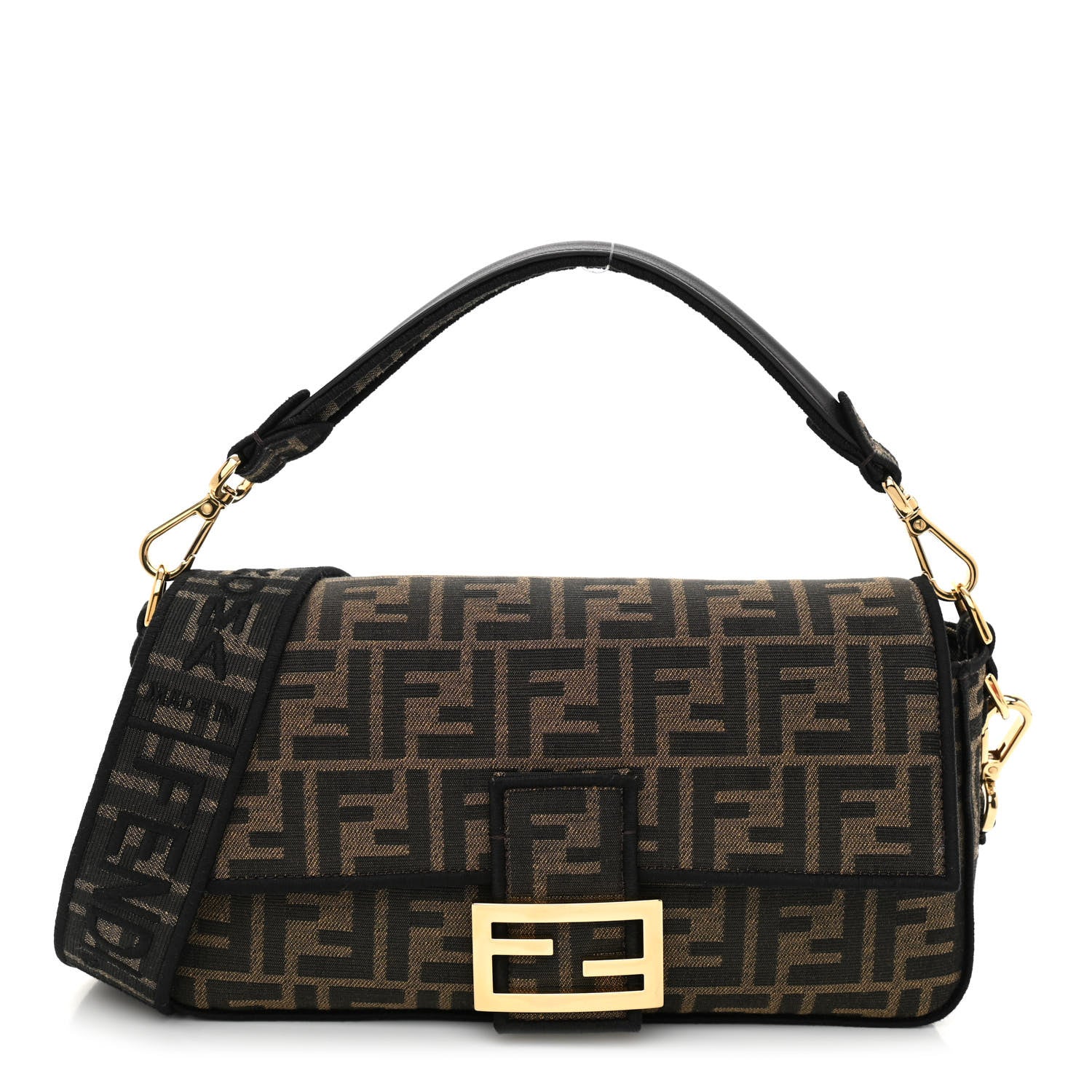 Fendi Fabric Jacquard FF 1974 Medium Baguette Tobacco Moro Black 1 of 8