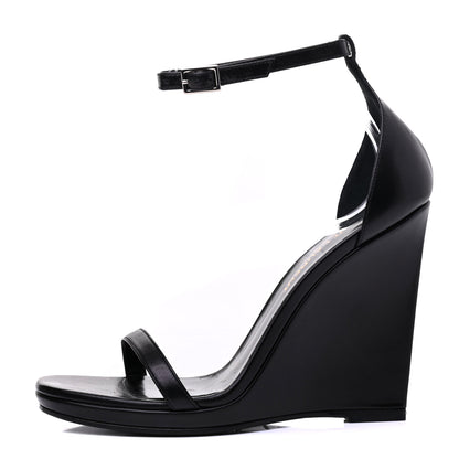 Saint Laurent Calfskin Jane 105 Wedge Sandals 35 Black 1 of 10