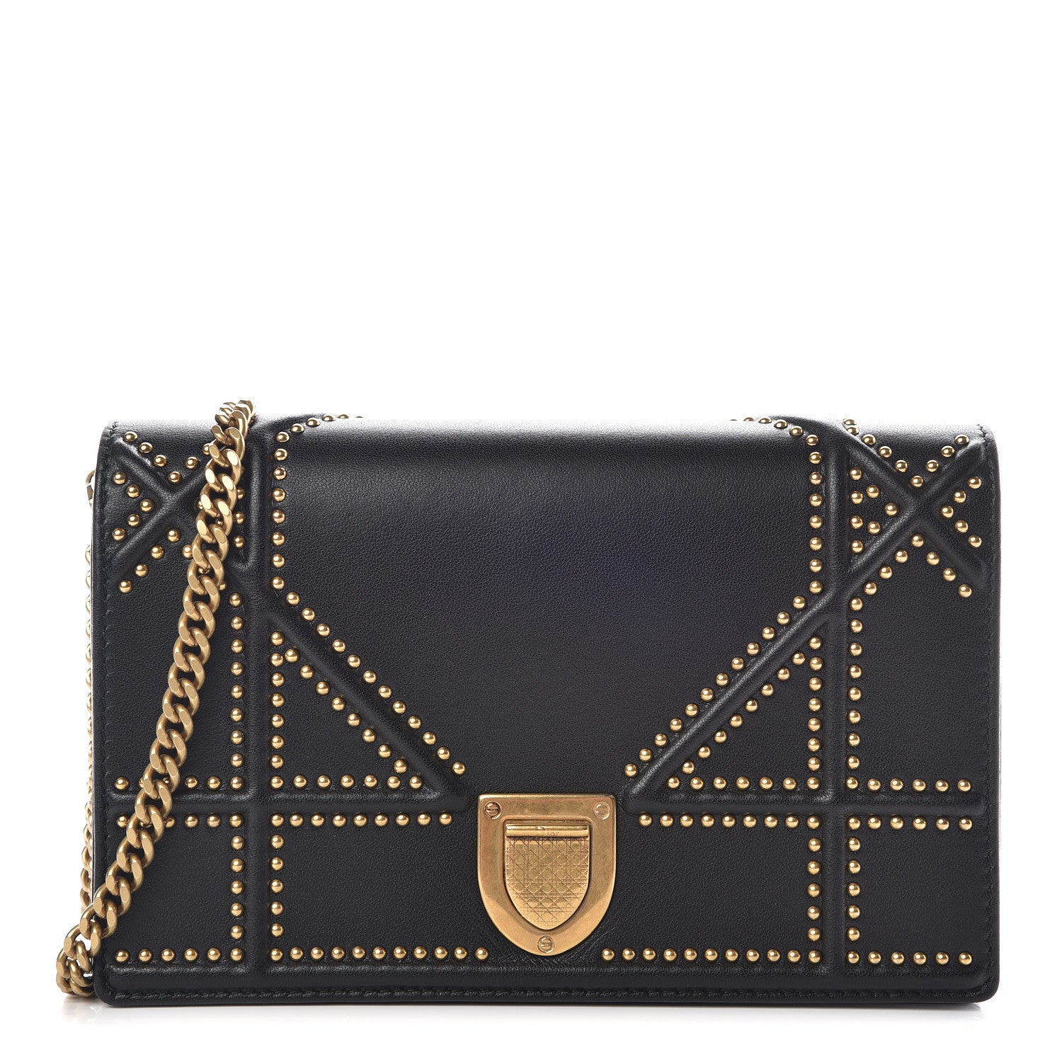 Christian Dior Calfskin Studded Diorama Wallet on Chain Pouch Black 1 of 10