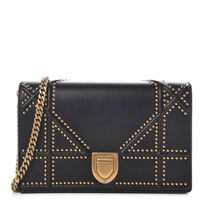 Christian Dior Calfskin Studded Diorama Wallet on Chain Pouch Black 1 of 10
