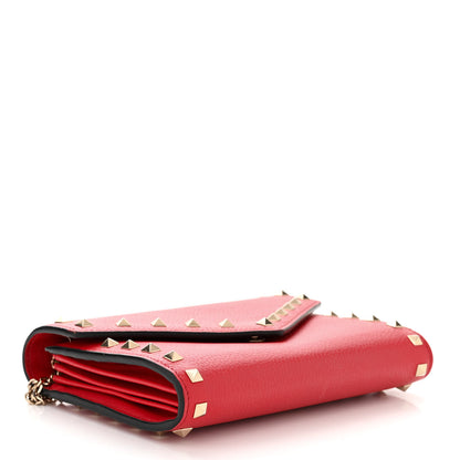 Valentino Garavani Pebbled Calfskin Rockstud Envelope Wallet on Chain Rosso Valentino 4 of 11