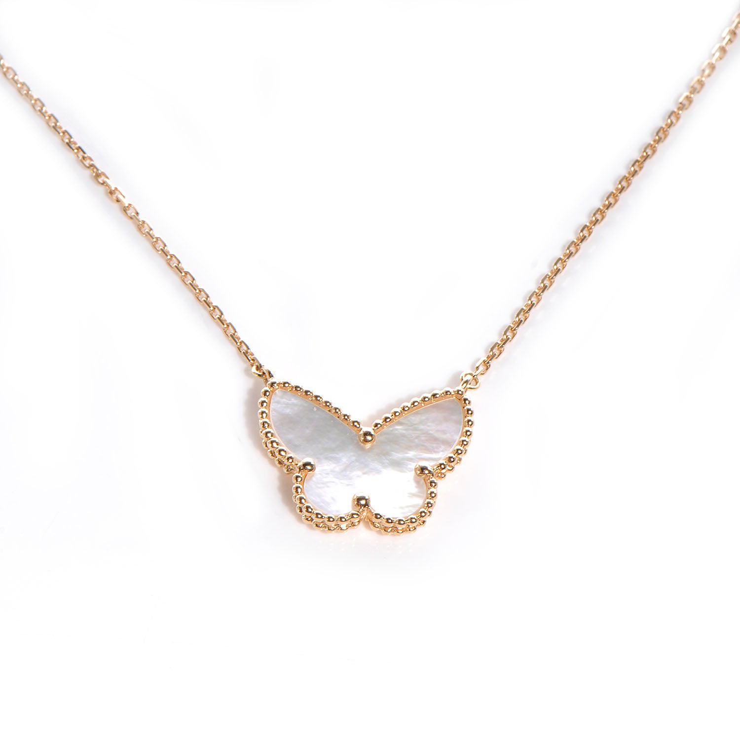 Van Cleef & Arpels 18K Yellow Gold Mother of Pearl Lucky Alhambra Butterfly Pendant 1 of 6