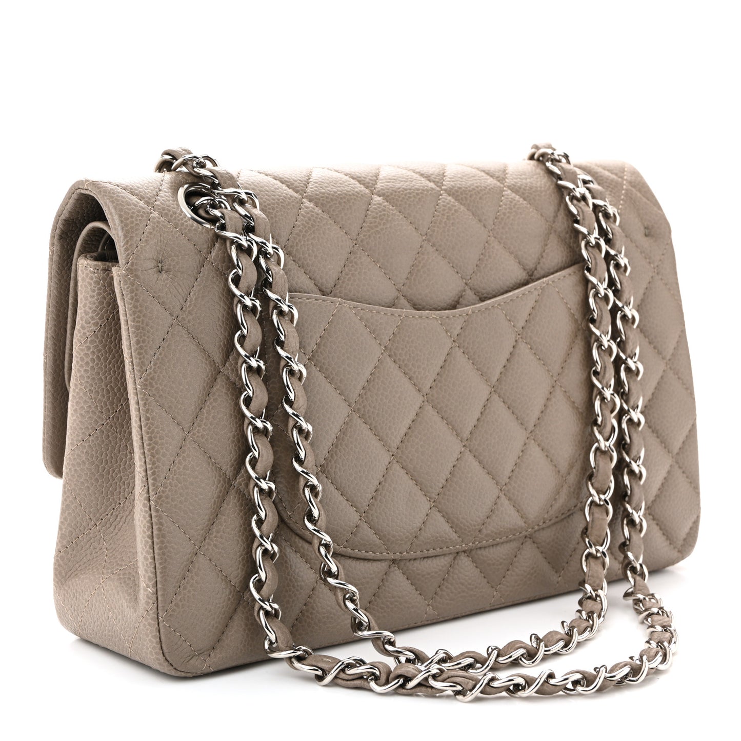 Caviar Quilted Medium Double Flap Taupe