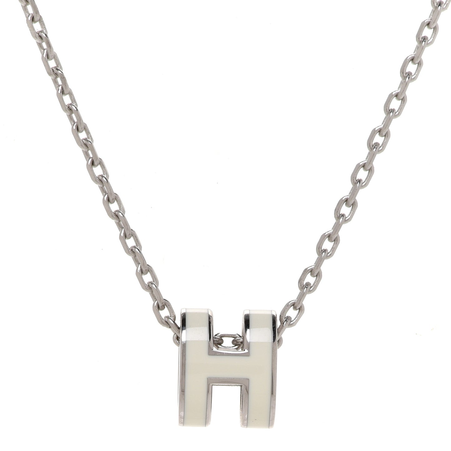 Lacquered Palladium Mini Pop H Pendant Necklace White
