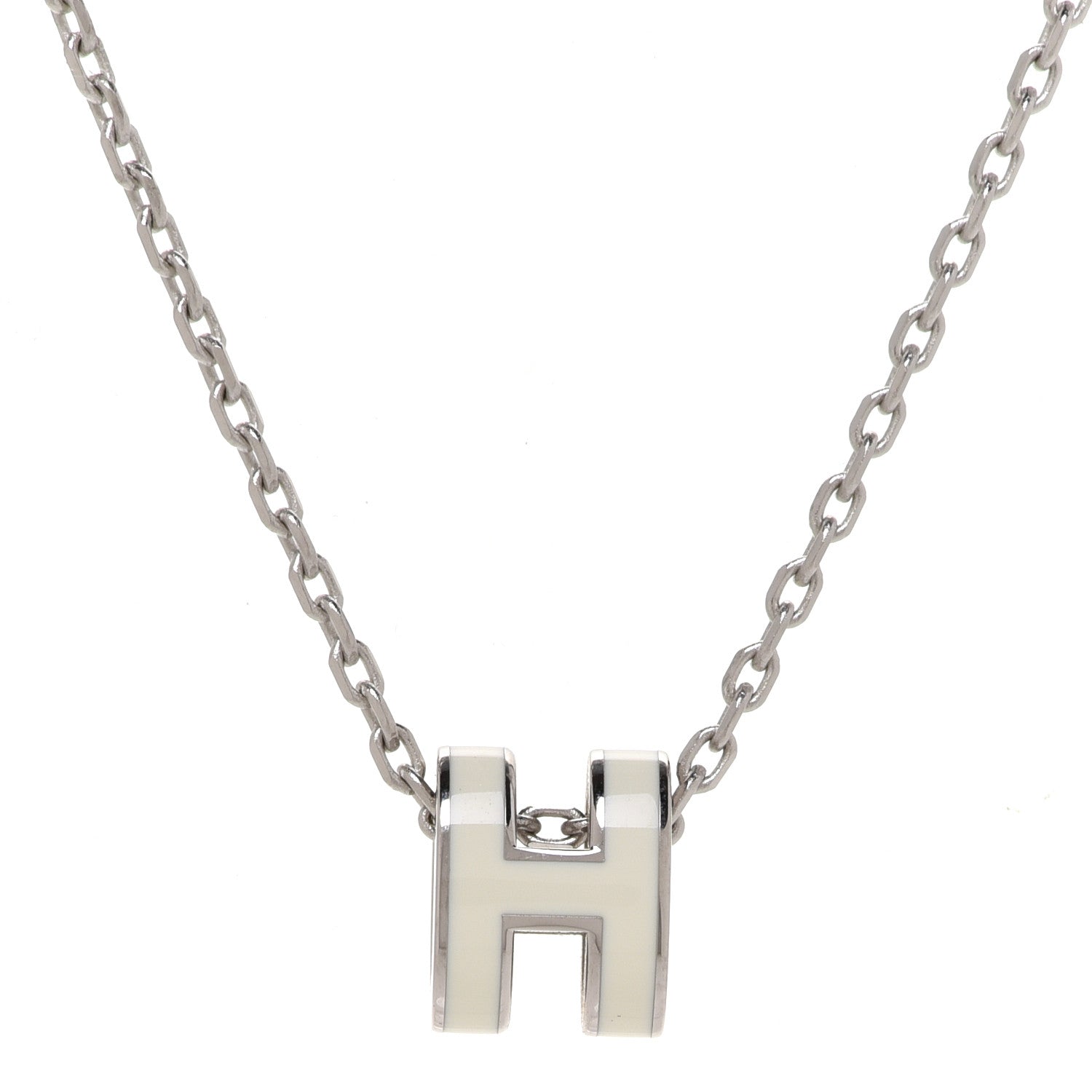 Hermes Lacquered Palladium Mini Pop H Pendant Necklace White 4 of 7
