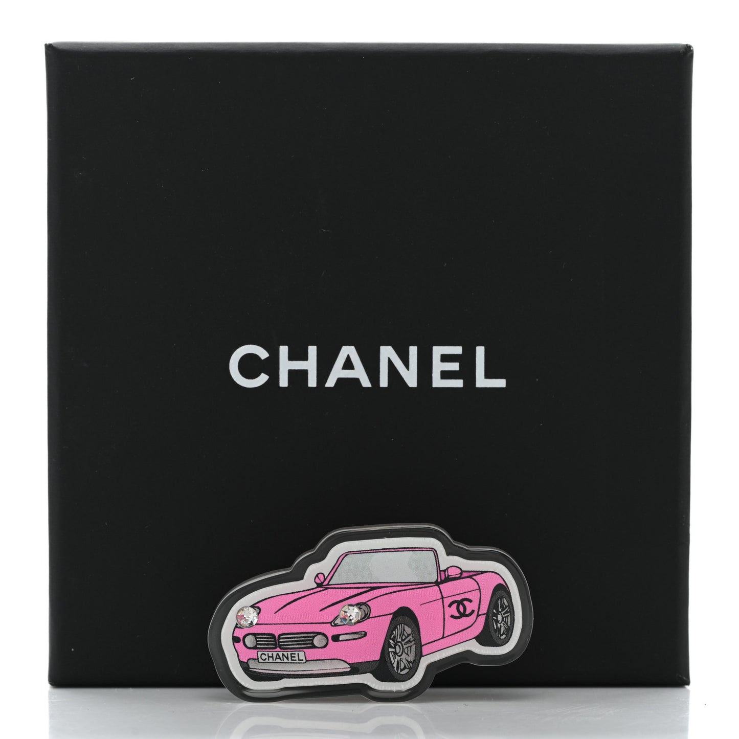 Resin Crystal CC Convertible Car Brooch Pink Black