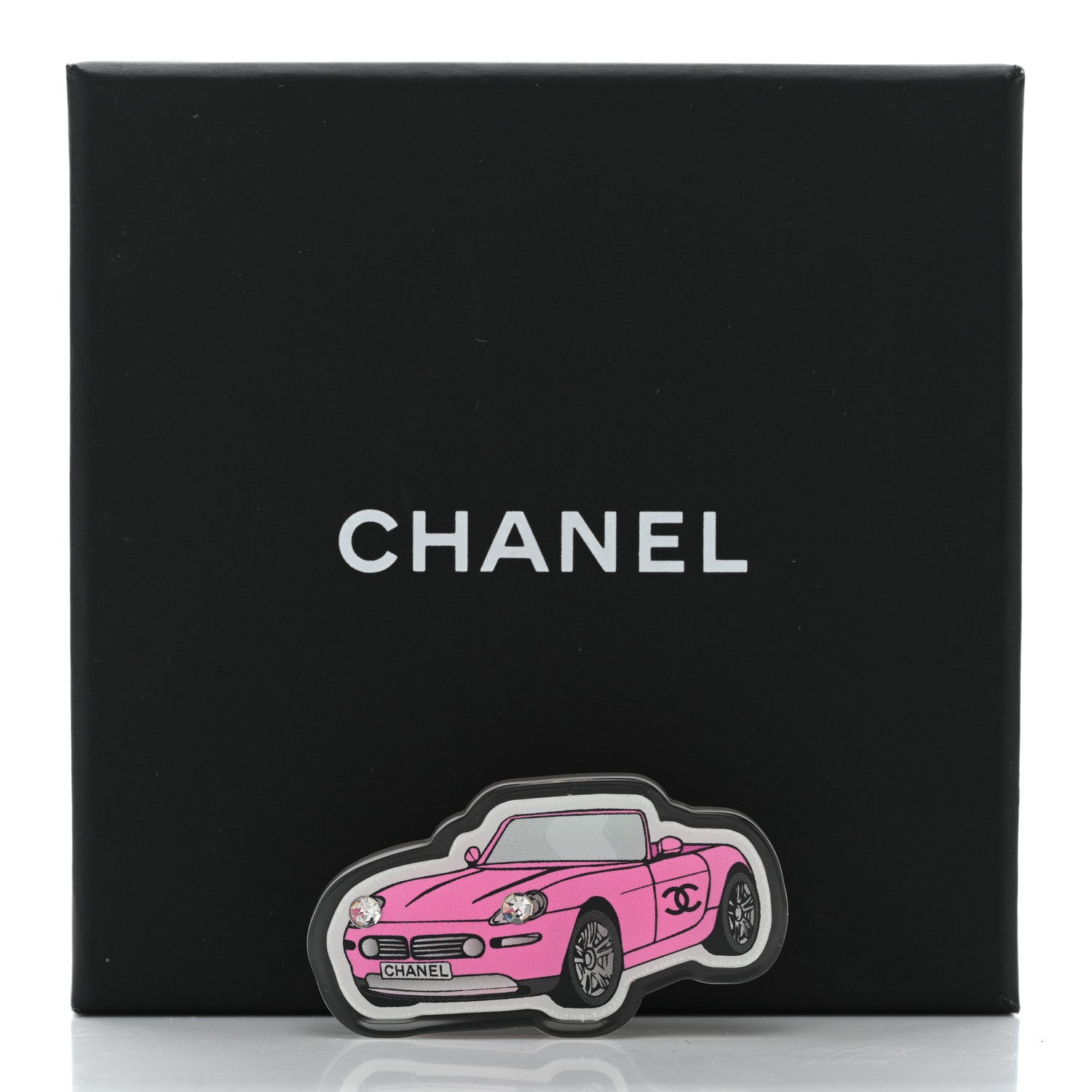 Chanel Resin Crystal CC Convertible Car Brooch Pink Black 6 of 6