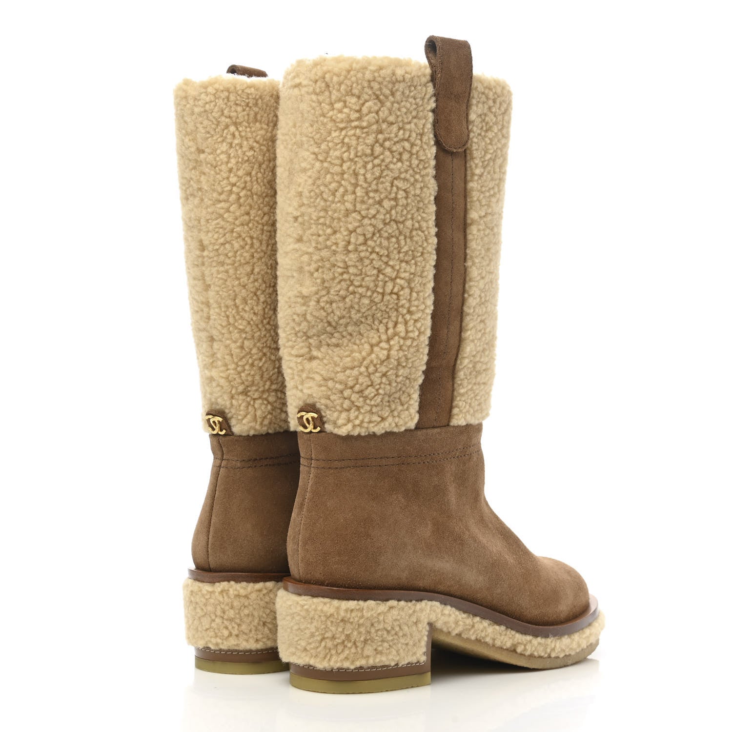 Chanel Shearling Suede Calfskin High Boots 36 Brown Beige 4 of 12