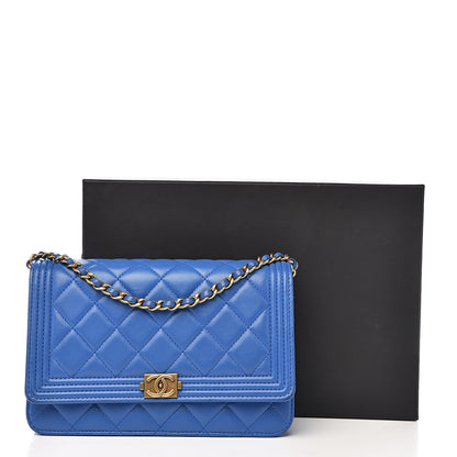 Chanel Lambskin Quilted Boy Wallet On Chain WOC Blue 14 of 14