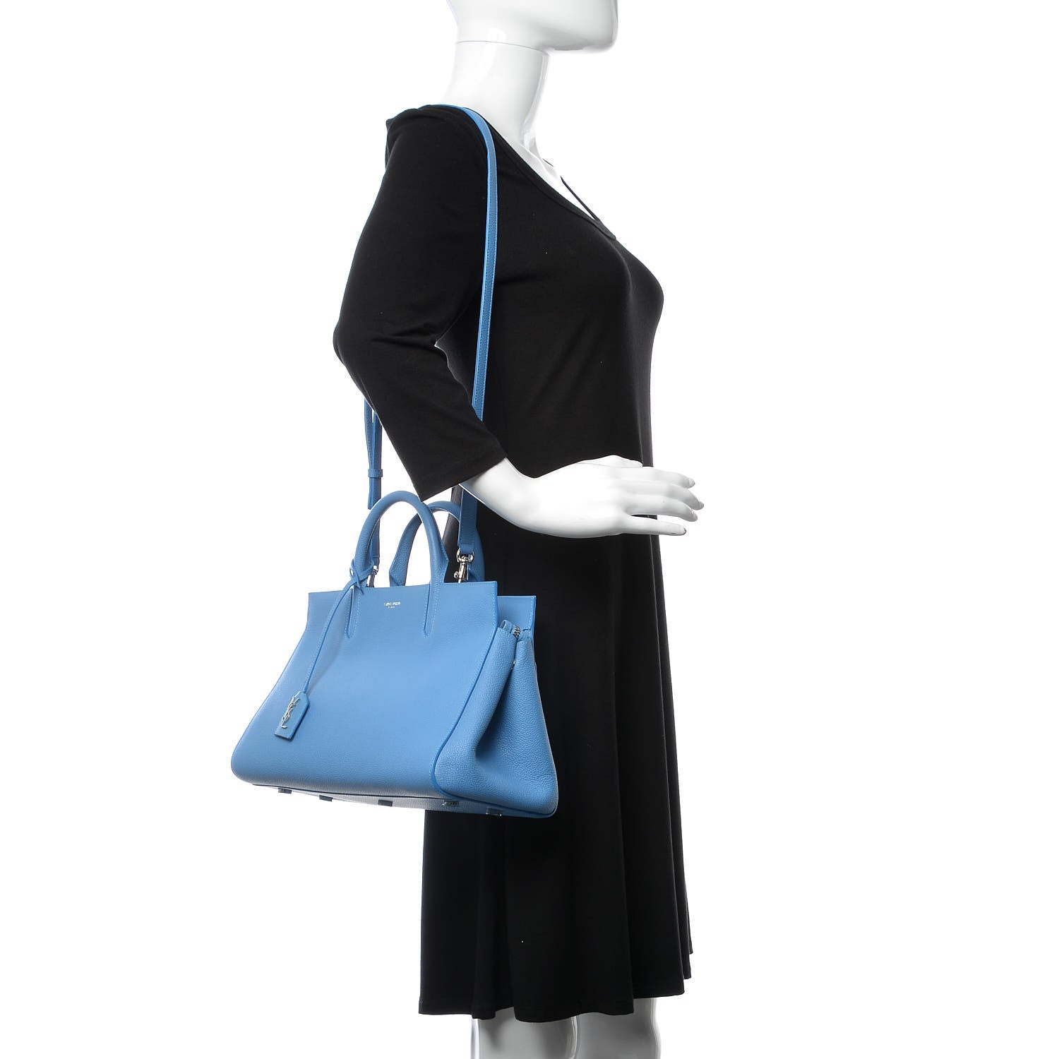 Saint Laurent Grained Calfskin Small Rive Gauche Cabas Blue Clair 3 of 10