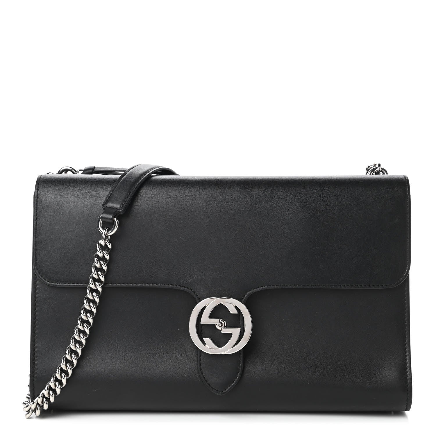 Gucci Moon Calfskin Medium Interlocking G Shoulder Bag Black 1 of 12