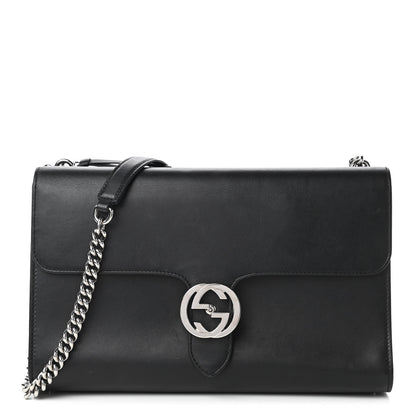 Gucci Moon Calfskin Medium Interlocking G Shoulder Bag Black 1 of 12