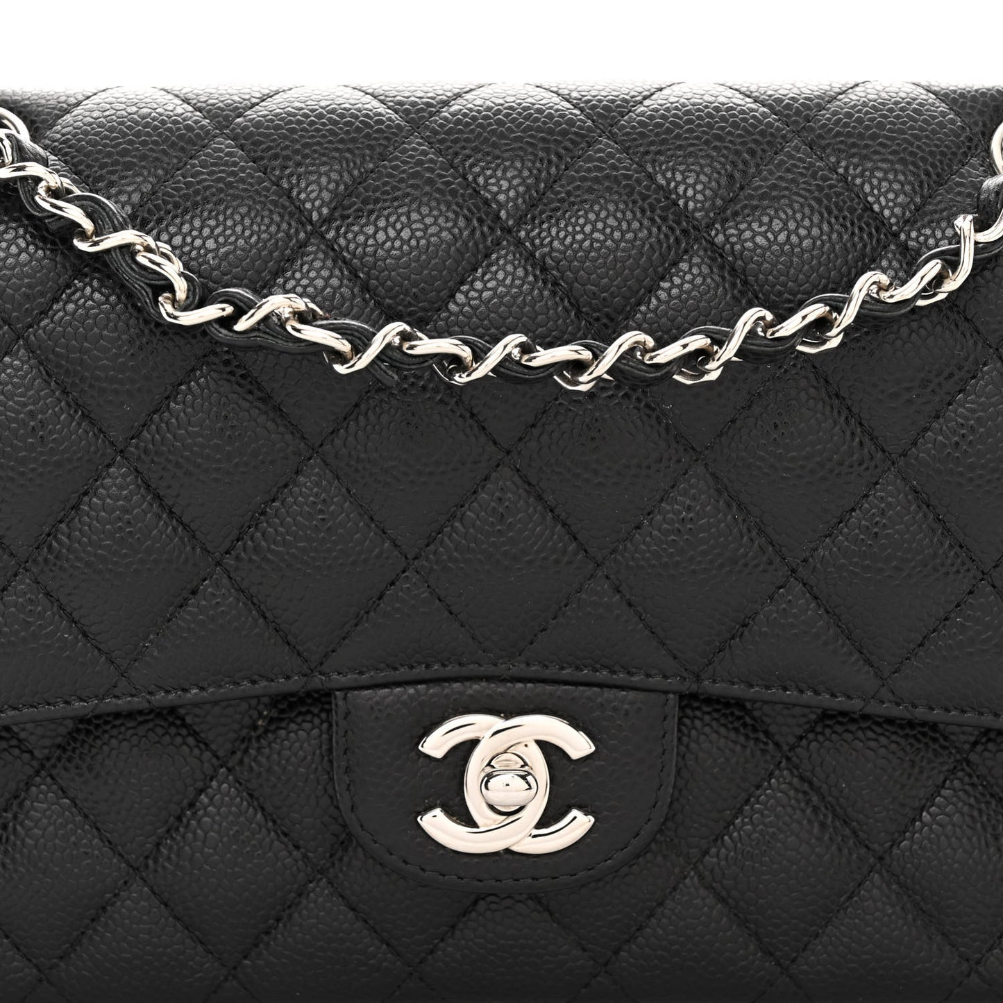 Caviar Quilted Medium Double Flap Black