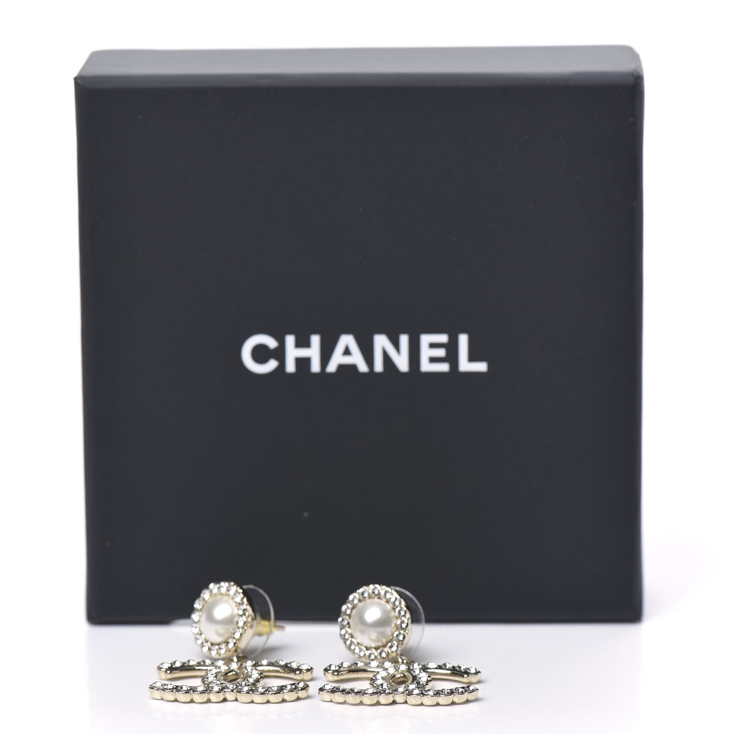 Chanel Crystal Pearl Bow-tiful CC Drop Earrings Gold 5 of 5