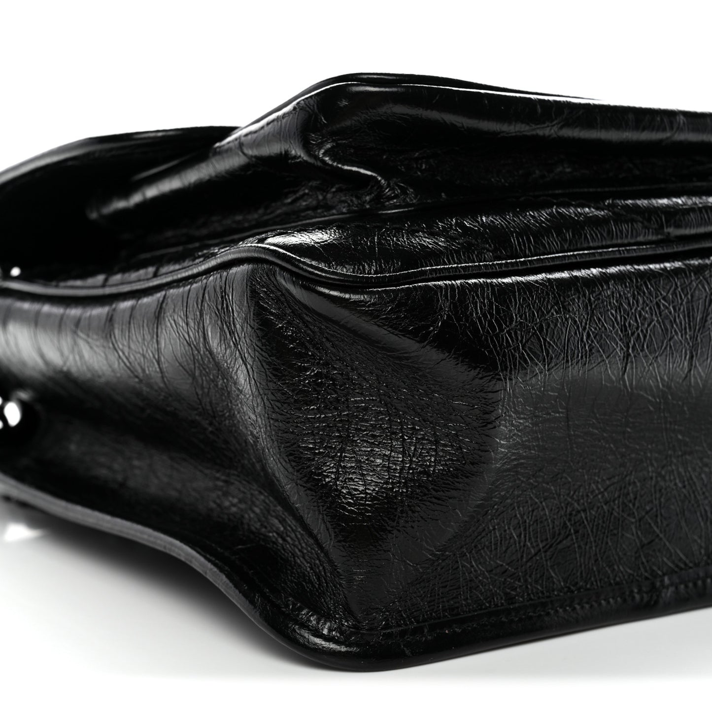 Crinkled Calfskin Matelasse Monogram Medium Niki Chain Satchel Black