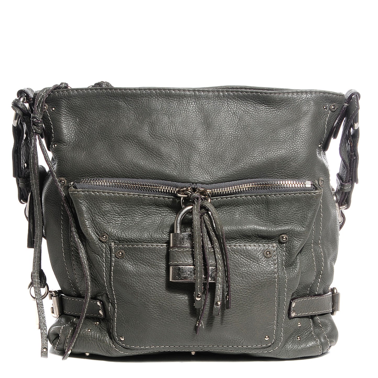Leather Large Paddington Shoulder Bag Grey