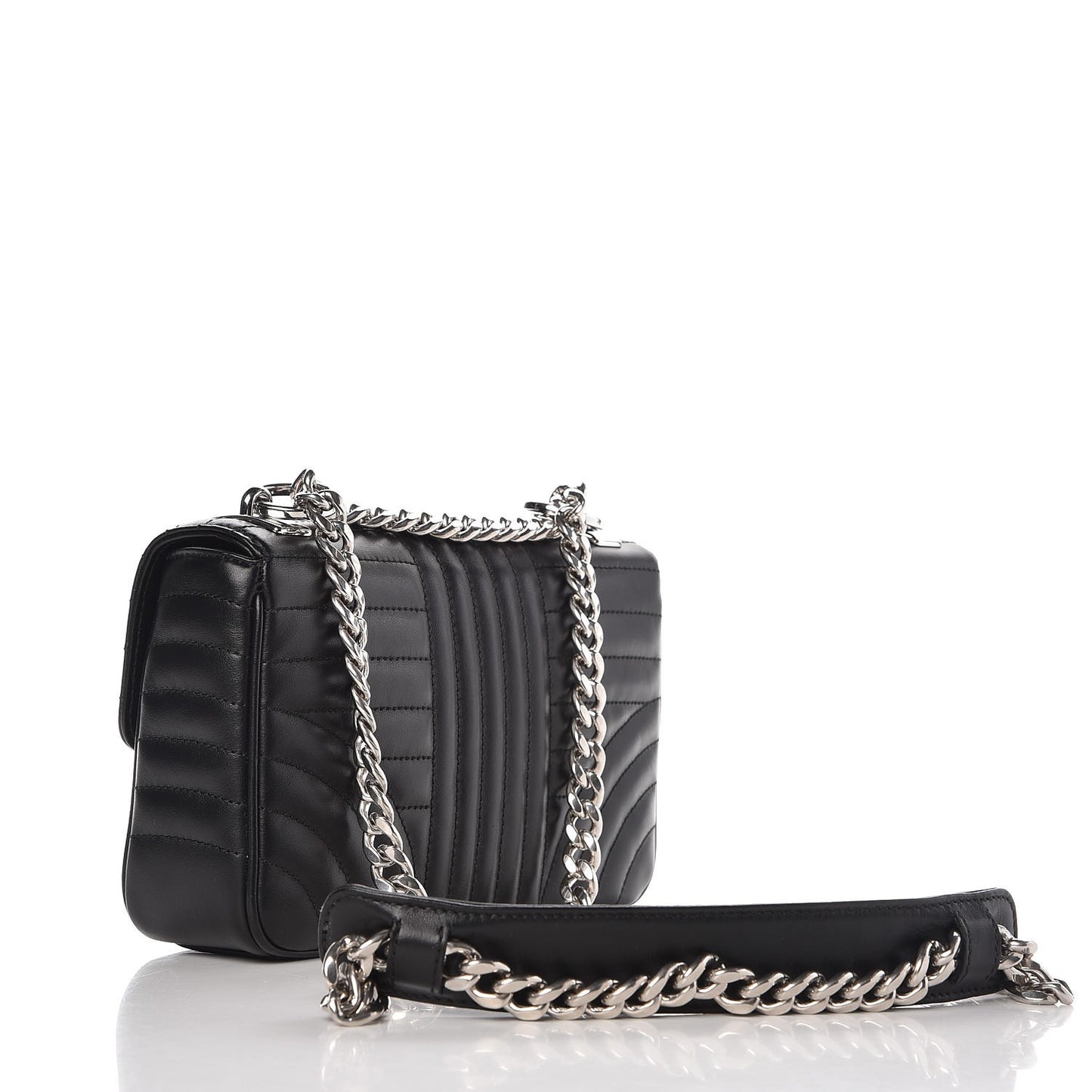 Soft Calfskin Impunture Diagramme Small Chain Flap Shoulder Bag Black