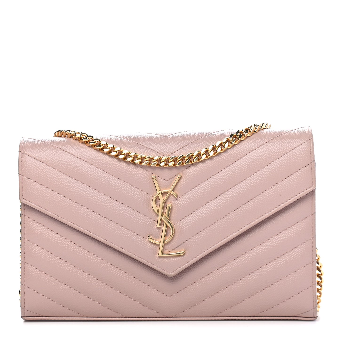 Grain De Poudre Matelasse Chevron Monogram Chain Wallet Pale Pink