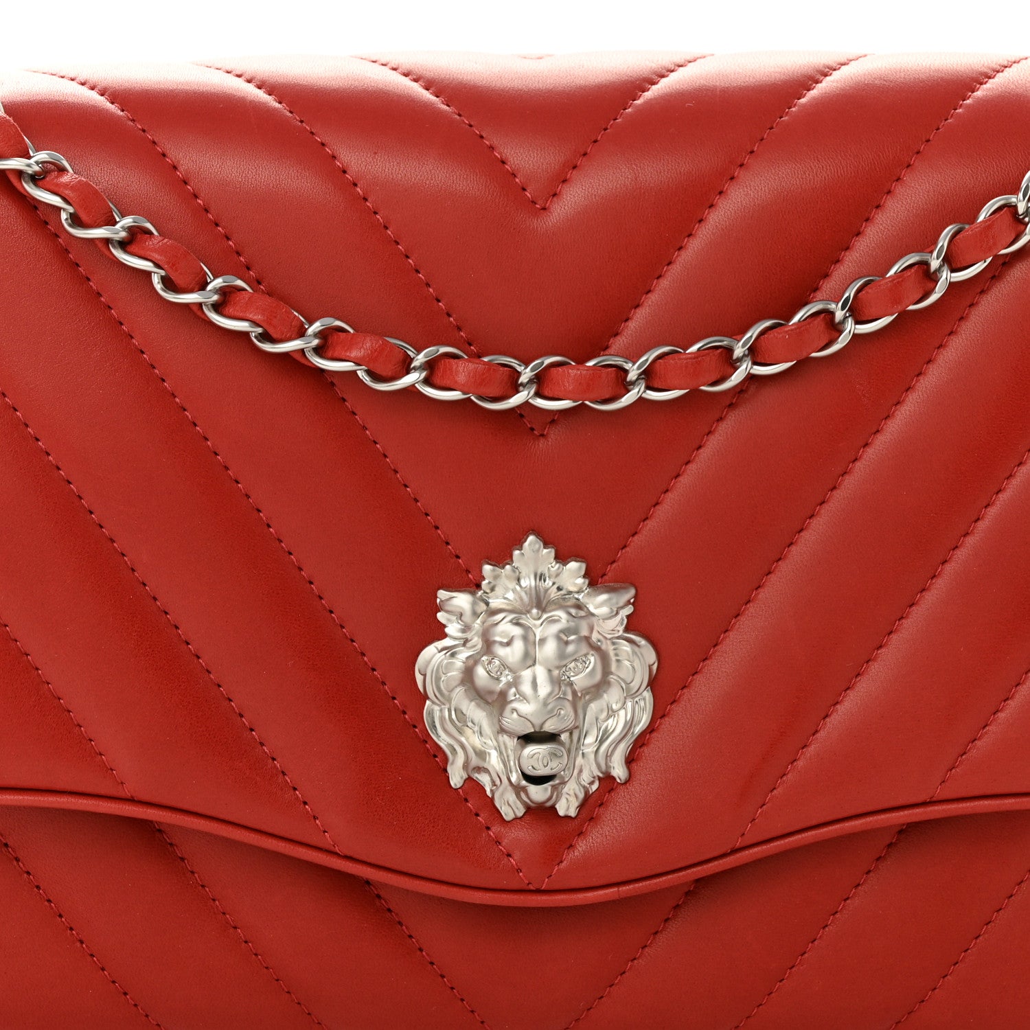 Chanel Lambskin Chevron Jumbo Leo Lion Flap Dark Red 8 of 10