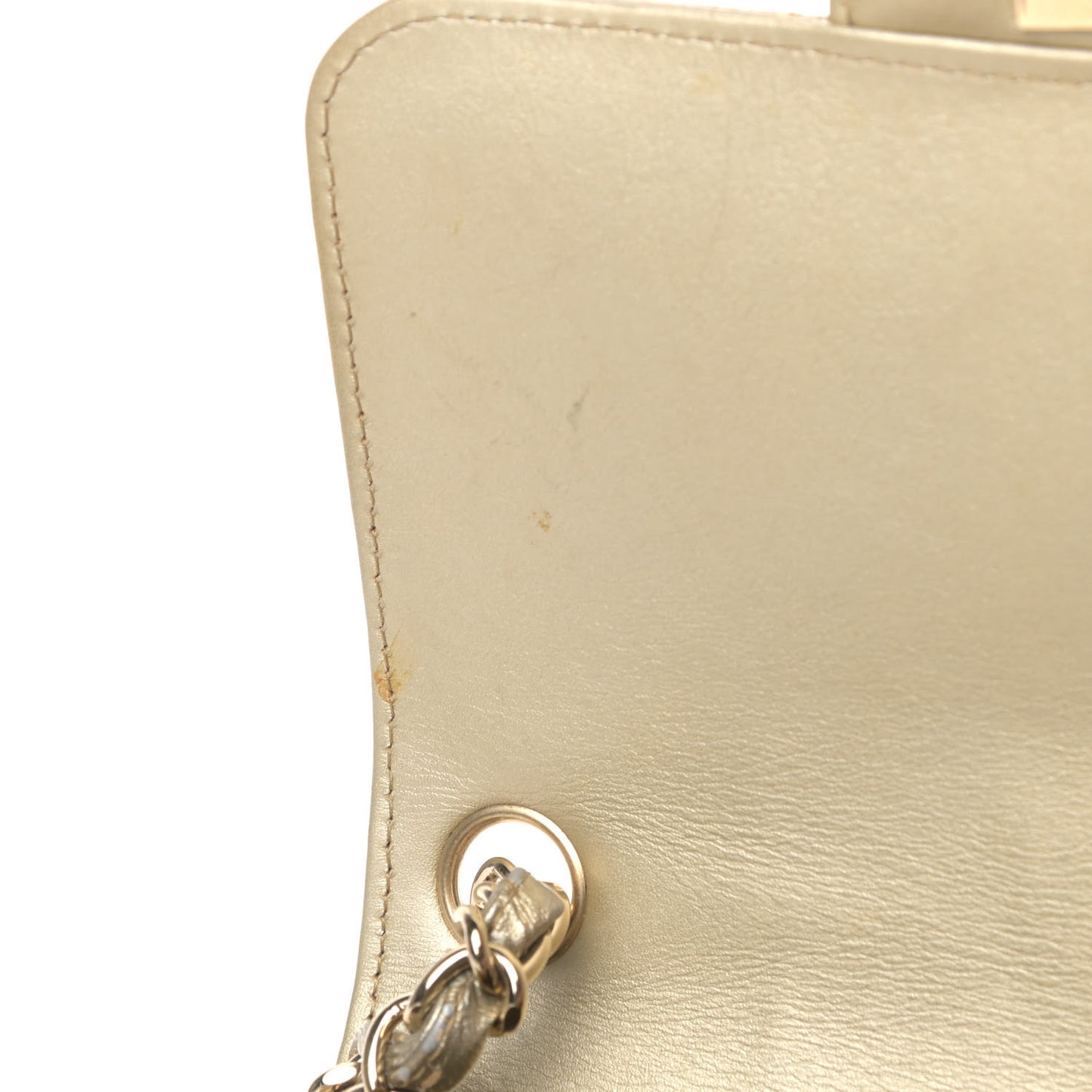 Patent Metallic Crumpled Calfskin Chevron Quilted Mini Square Flap Gold