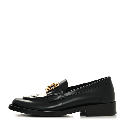 Chanel Shiny Calfskin CC Loafers 36.5 Black White Black White 1 of 9