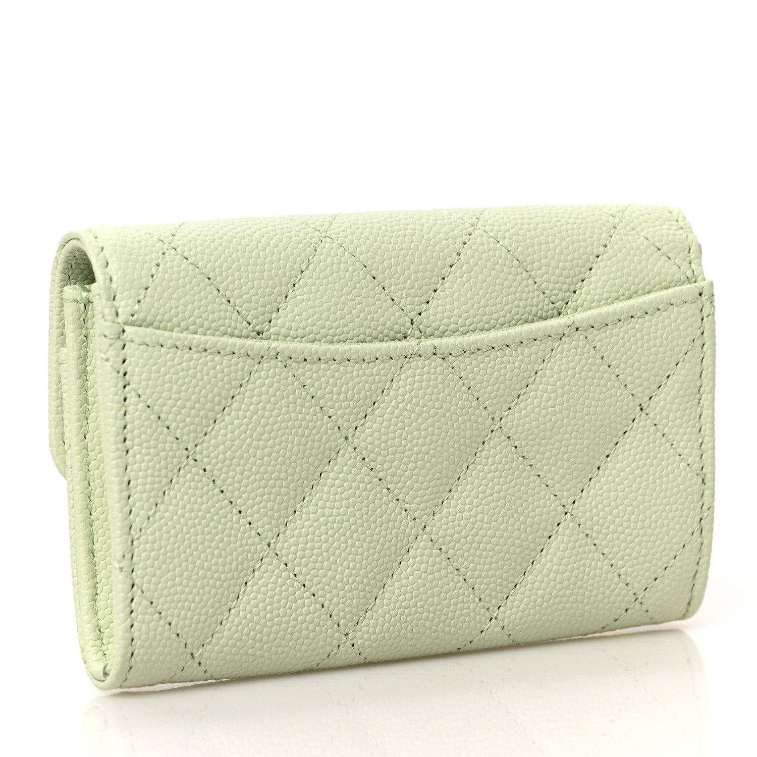Chanel Caviar Quilted Flap Card Holder Wallet Light Green 3 of 10