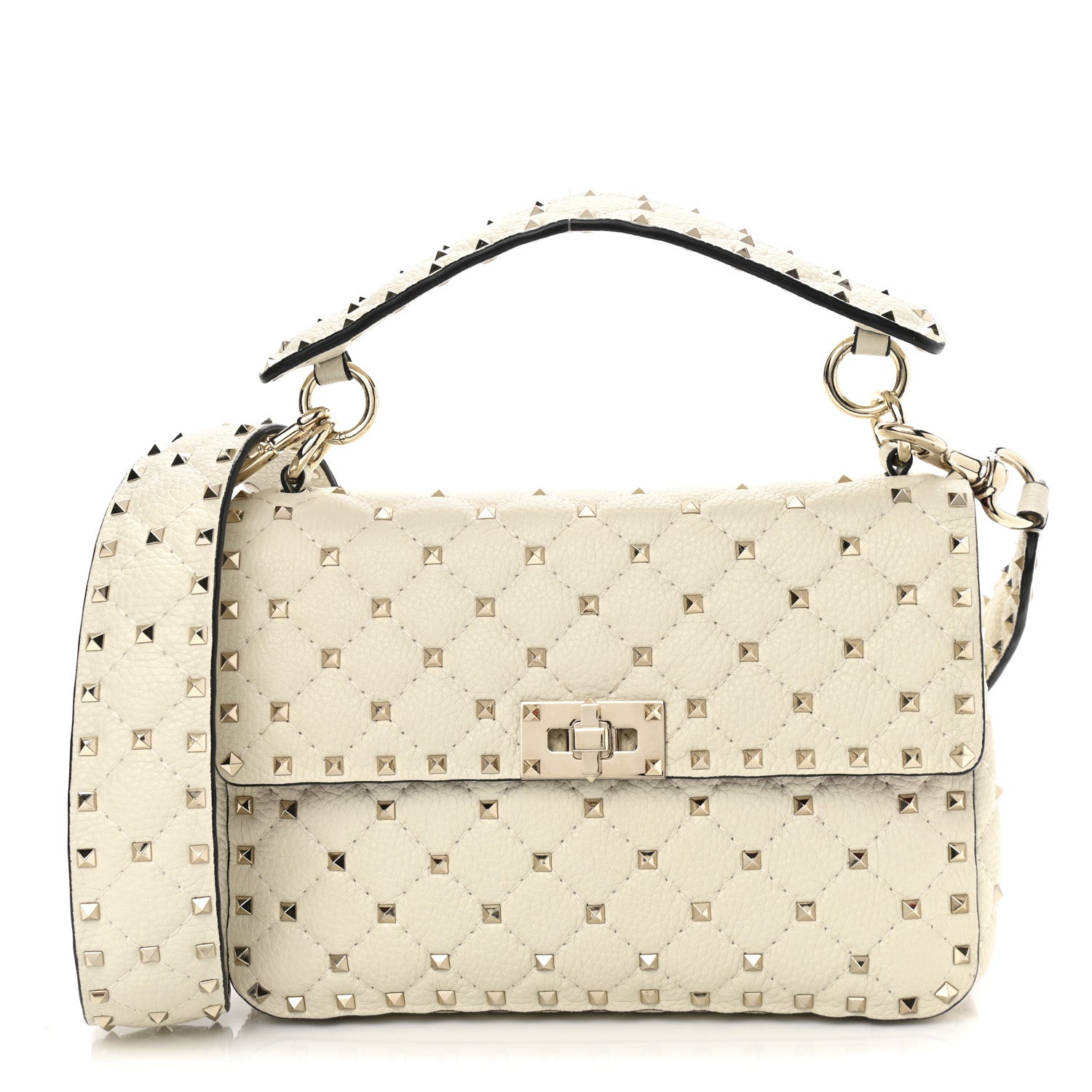 Valentino Garavani Grained Calfskin Medium Rockstud Spike Shoulder Bag Light Ivory 1 of 10