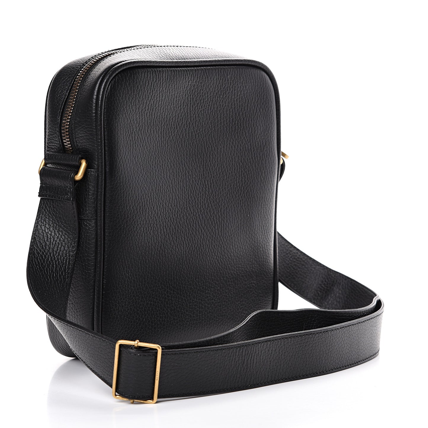 Grained Calfskin Logo Messenger Bag Black