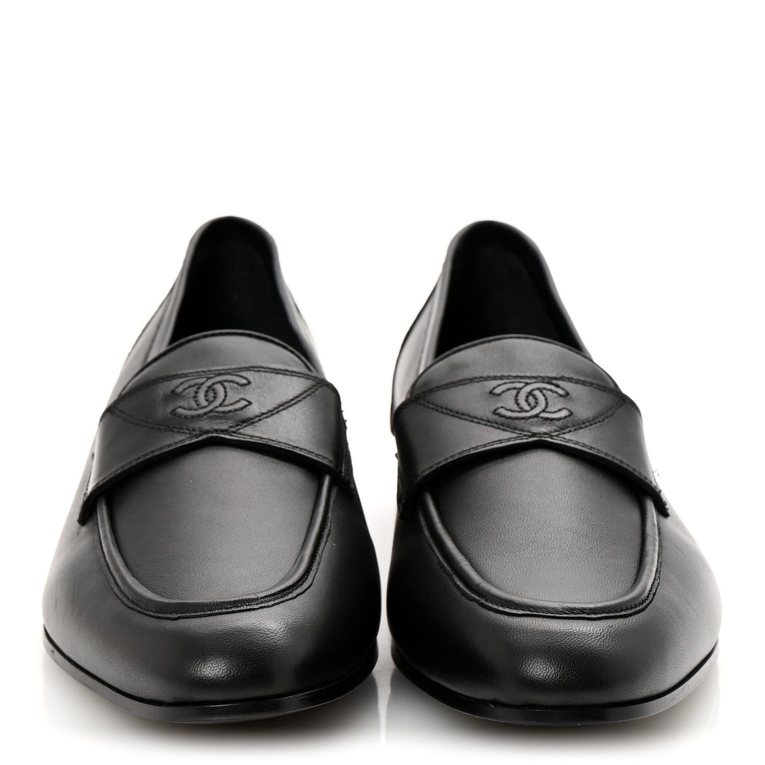 Chanel Lambskin Mens Stitched CC Loafers 42 Black 1753966