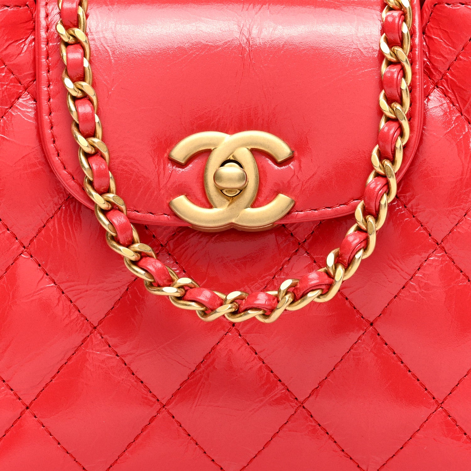 Chanel Shiny Aged Calfskin Quilted Nano Kelly Shopper Red 8 of 10