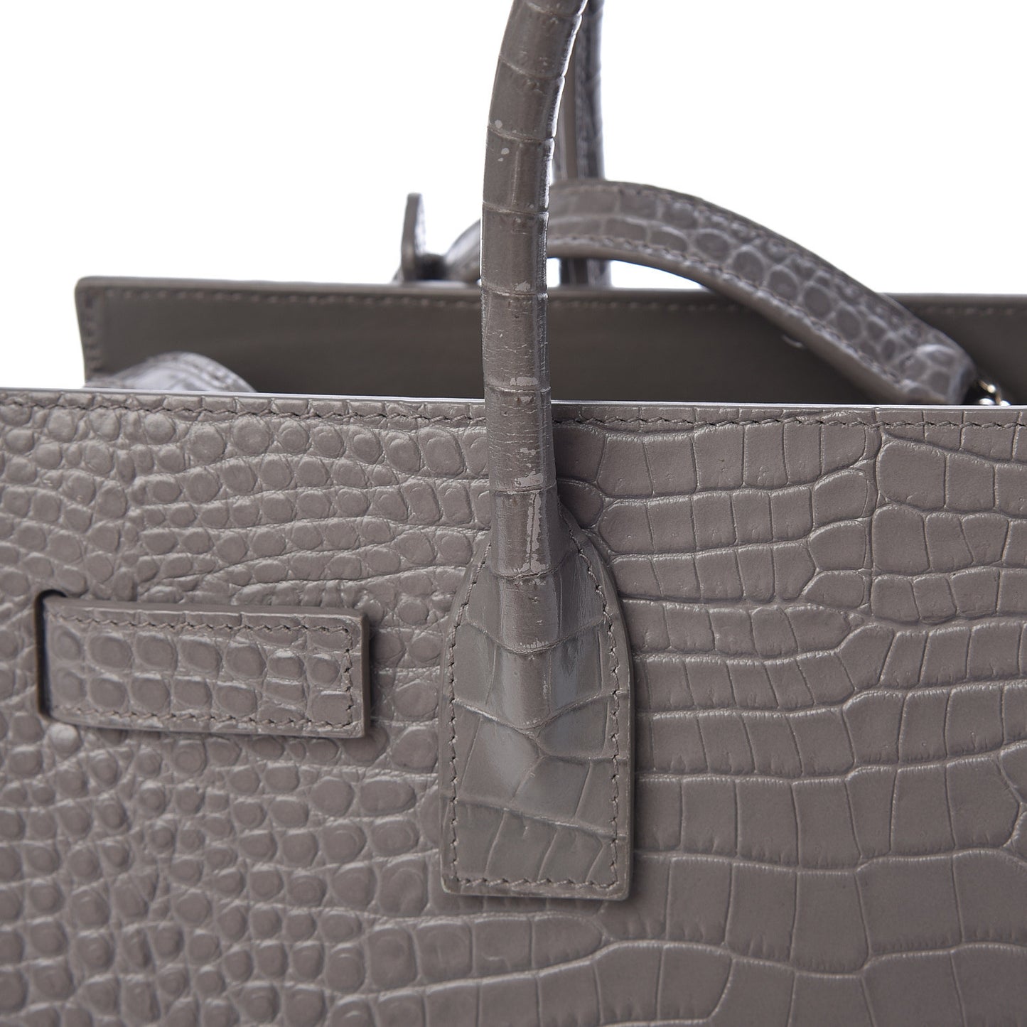Calfskin Crocodile Embossed Baby Sac De Jour Fog
