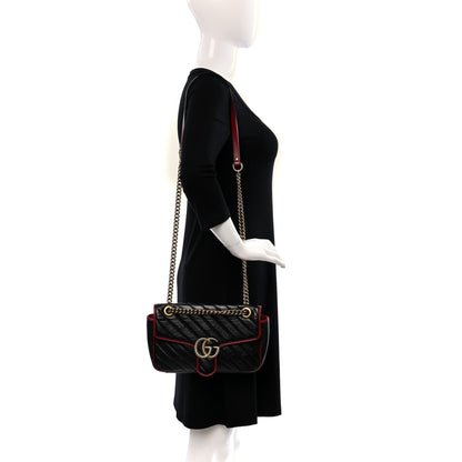 Gucci Vintage Effect Calfskin Matelasse Diagonal Small Torchon GG Marmont Shoulder Bag Black Romantic Cherry 2 of 9