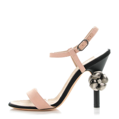 Chanel Canvas Camellia Sandals 37.5 Light Pink Black 1 of 8