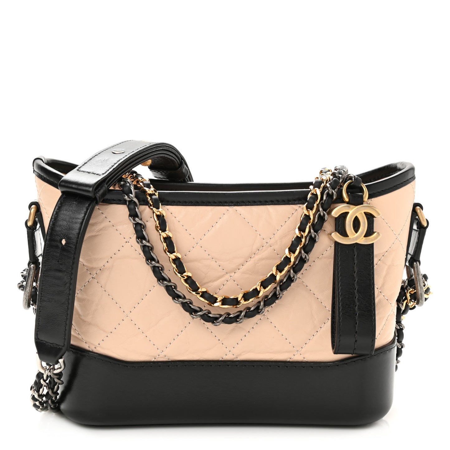 Aged Calfskin Quilted Small Gabrielle Hobo Beige Black
