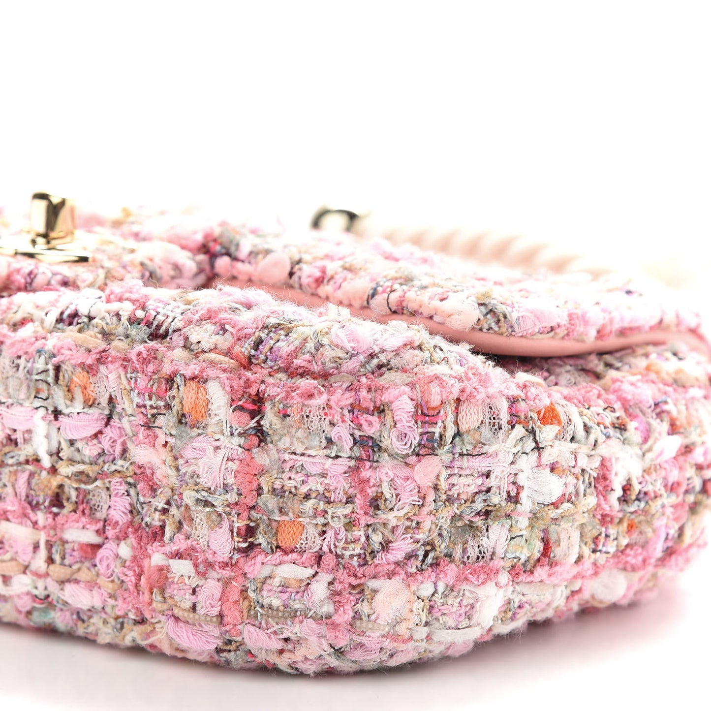 Tweed Mini Pearl Handle Flap Pink Beige Orange Ecru