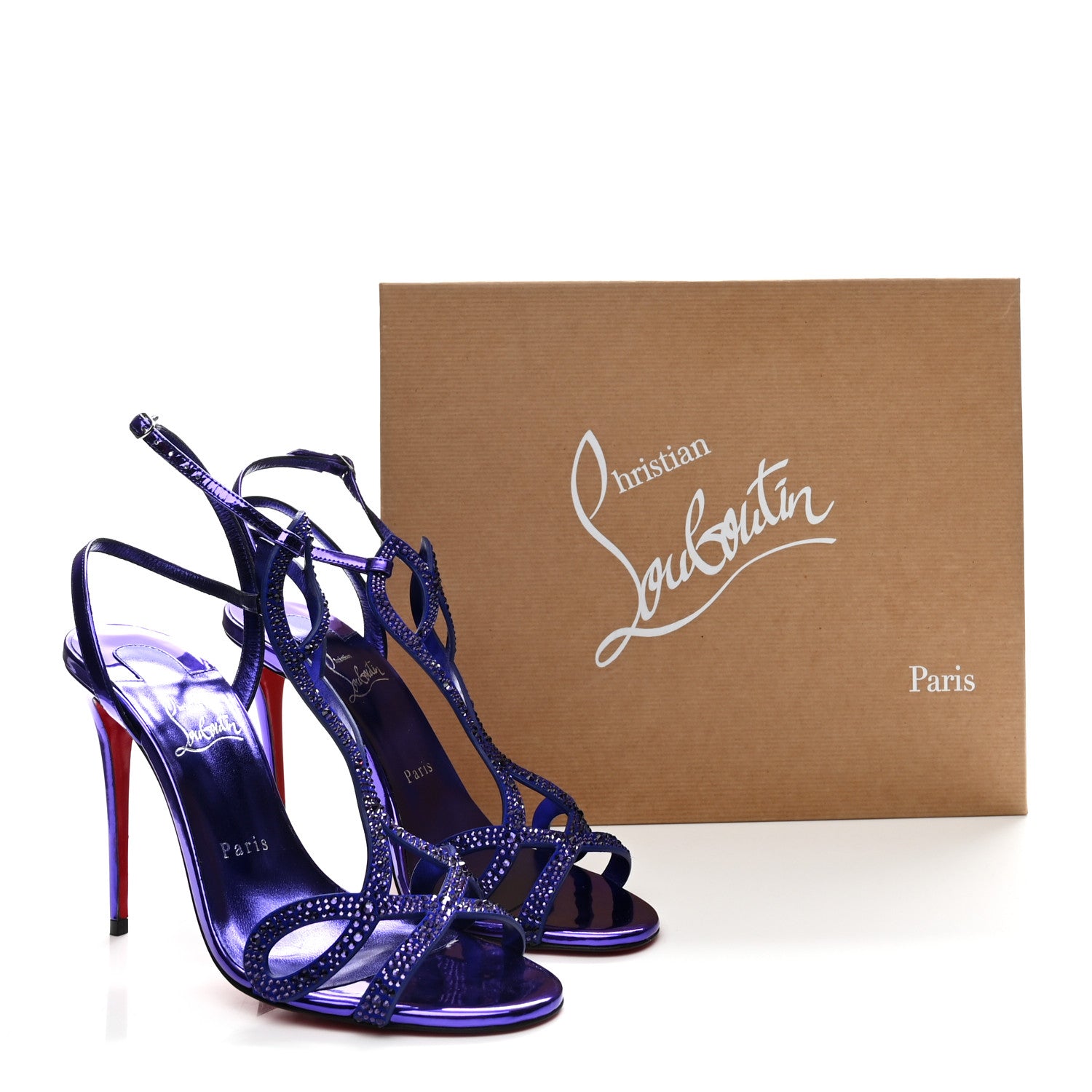 Christian Louboutin Suede Strass Double L 100 T-Strap Sandals 39 Elektra 19 of 20