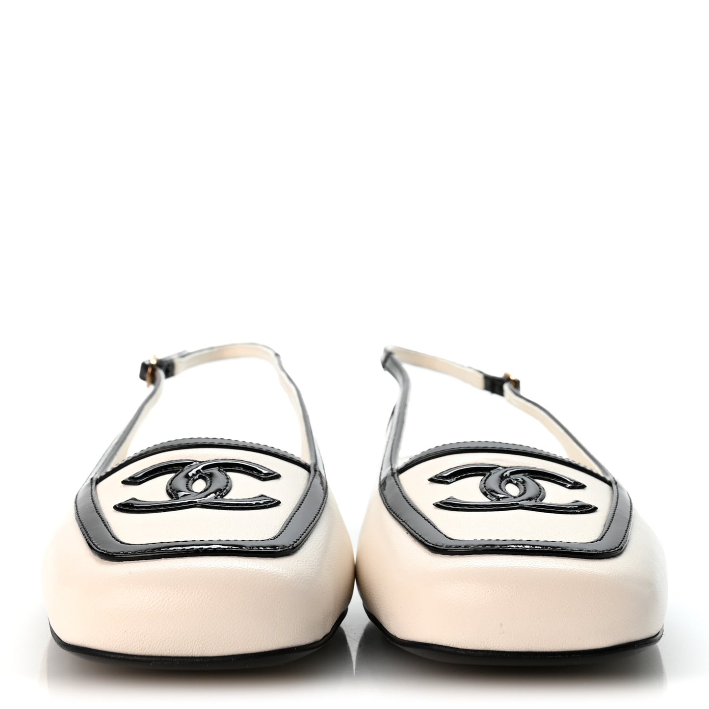 Lambskin Patent Calfskin CC Slingback Flats 40 White Black