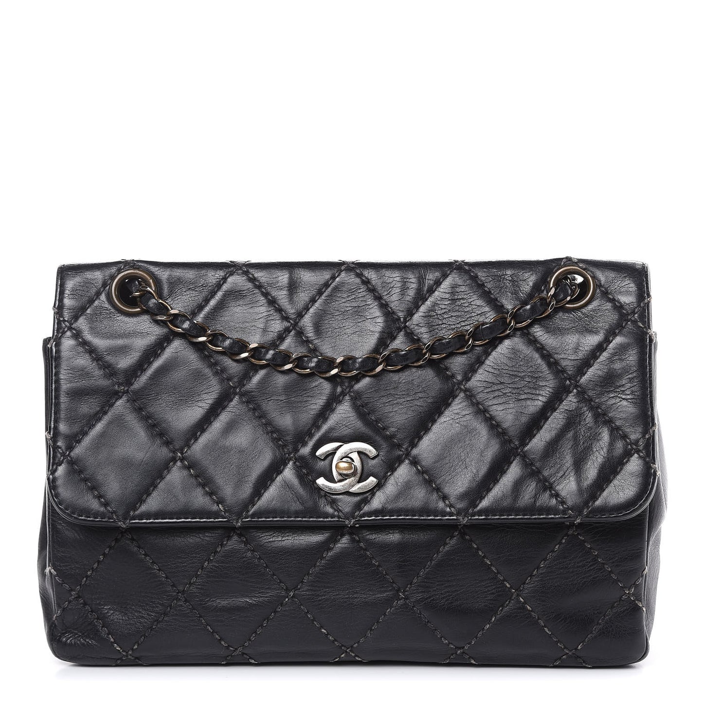 Calfskin Quilted Wild Stitch Flap Black