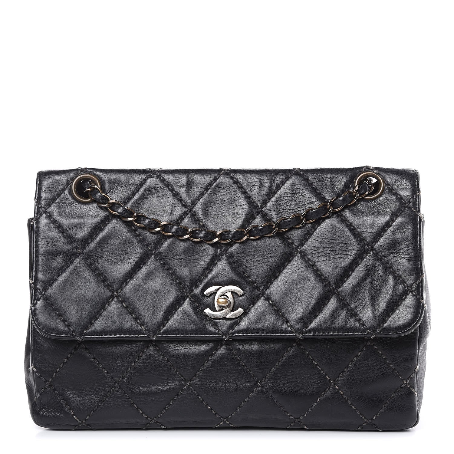 Chanel Calfskin Quilted Wild Stitch Flap Black 1 of 16