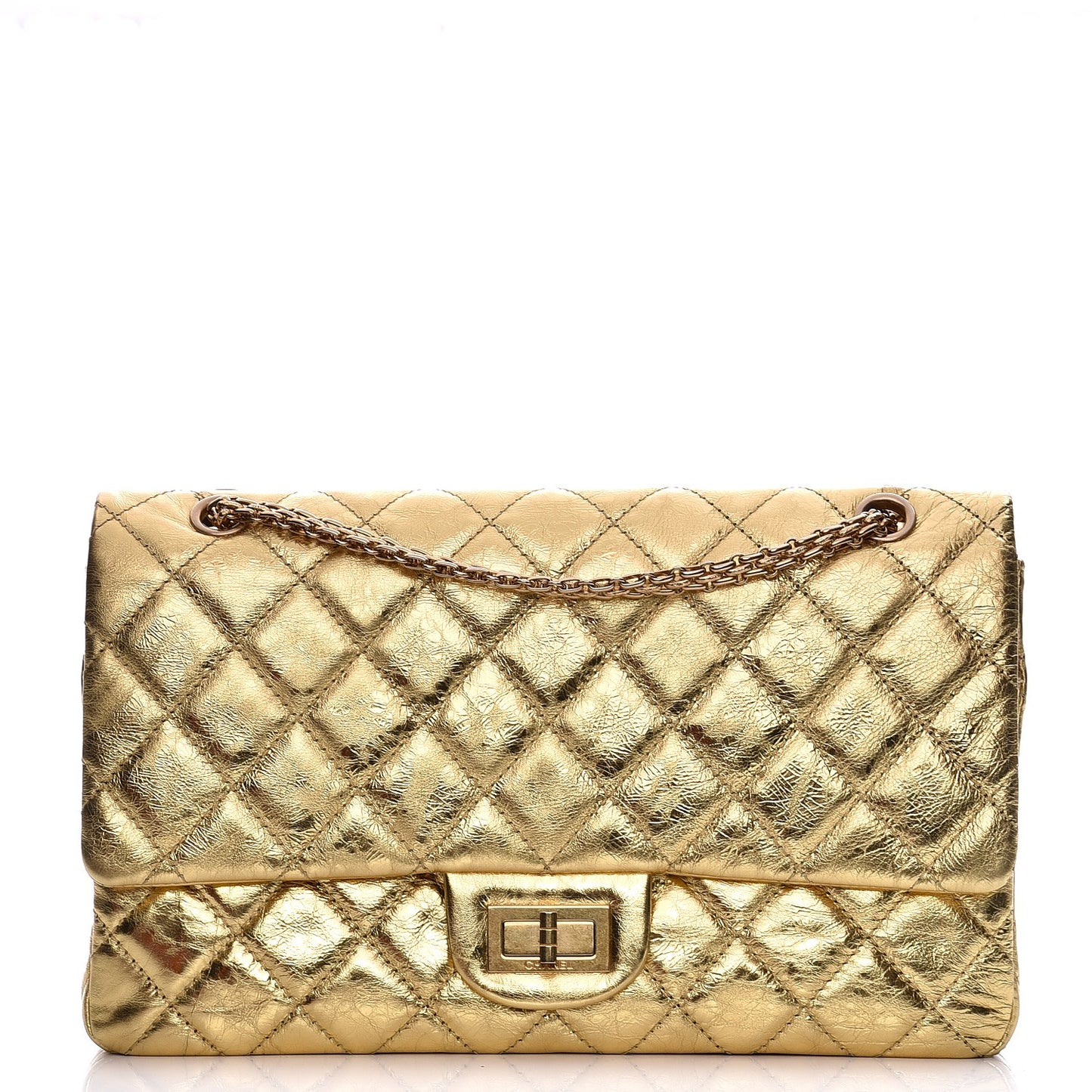 Metallic Aged Calfskin Quilted 2.55 Reissue 227 Flap Gold