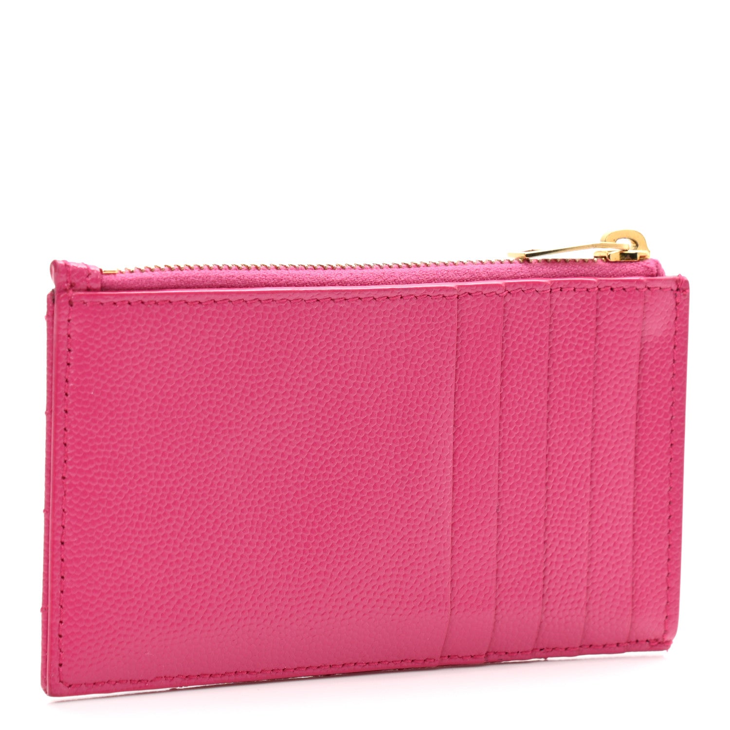 Saint Laurent Grain De Poudre Matelasse Chevron Monogram Fragments Zippered Card Case Fresh Fuxia 2 of 6