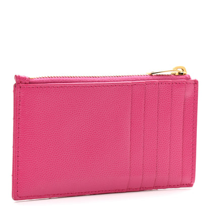 Saint Laurent Grain De Poudre Matelasse Chevron Monogram Fragments Zippered Card Case Fresh Fuxia 2 of 6