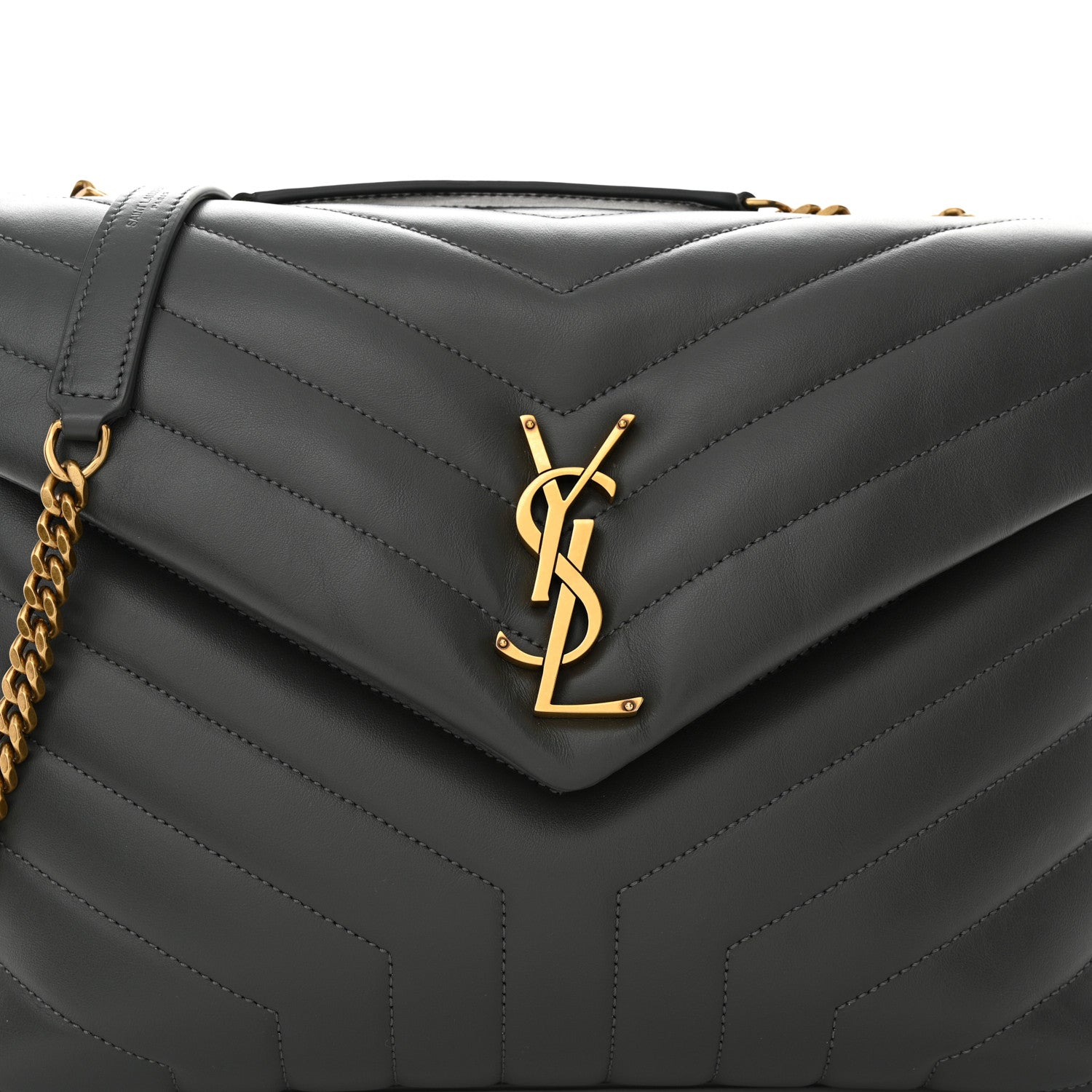 Saint Laurent Calfskin Y Quilted Monogram Medium Loulou Chain Satchel Storm 8 of 10